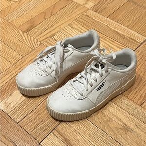 Puma Cream/White Platform Lace-Up Sneakers